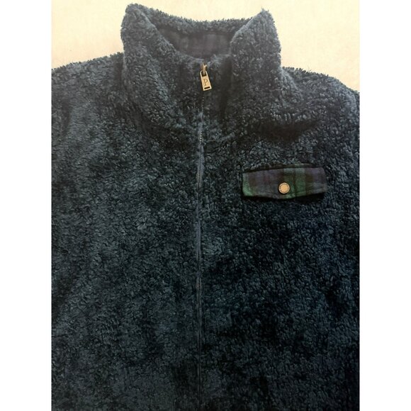 Pendleton Sherpa Fleece Jacket XL Navy Blue Zip Front Plaid Trim Cozy Soft Warm - Picture 3 of 10